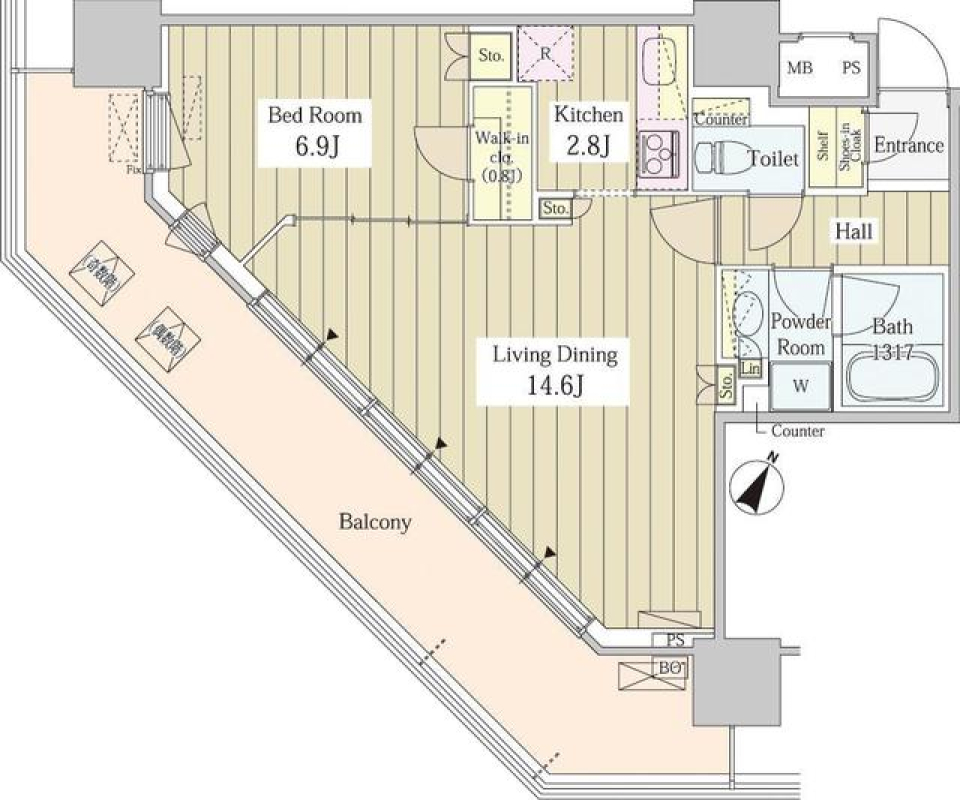 ユニゾンタワー　1304号室の間取り図