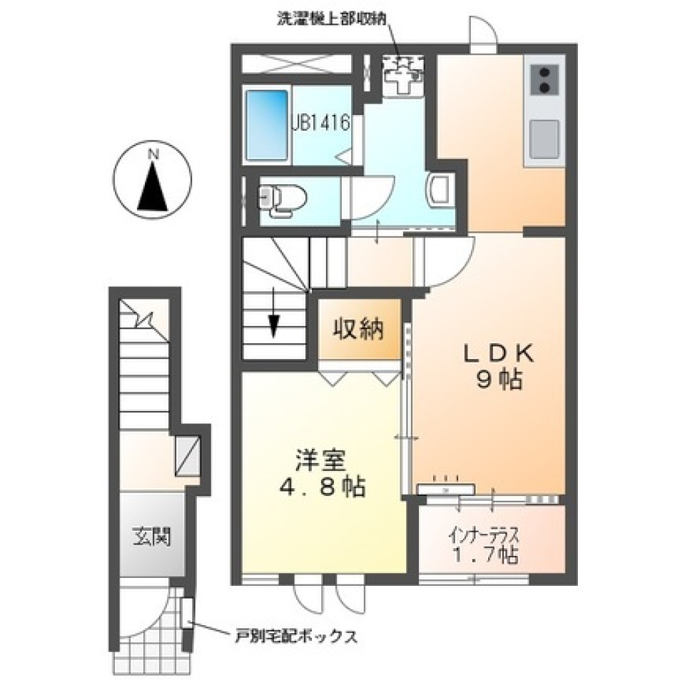 インナーテラスと小窓のぬくもりを感じて［新築］の間取り図