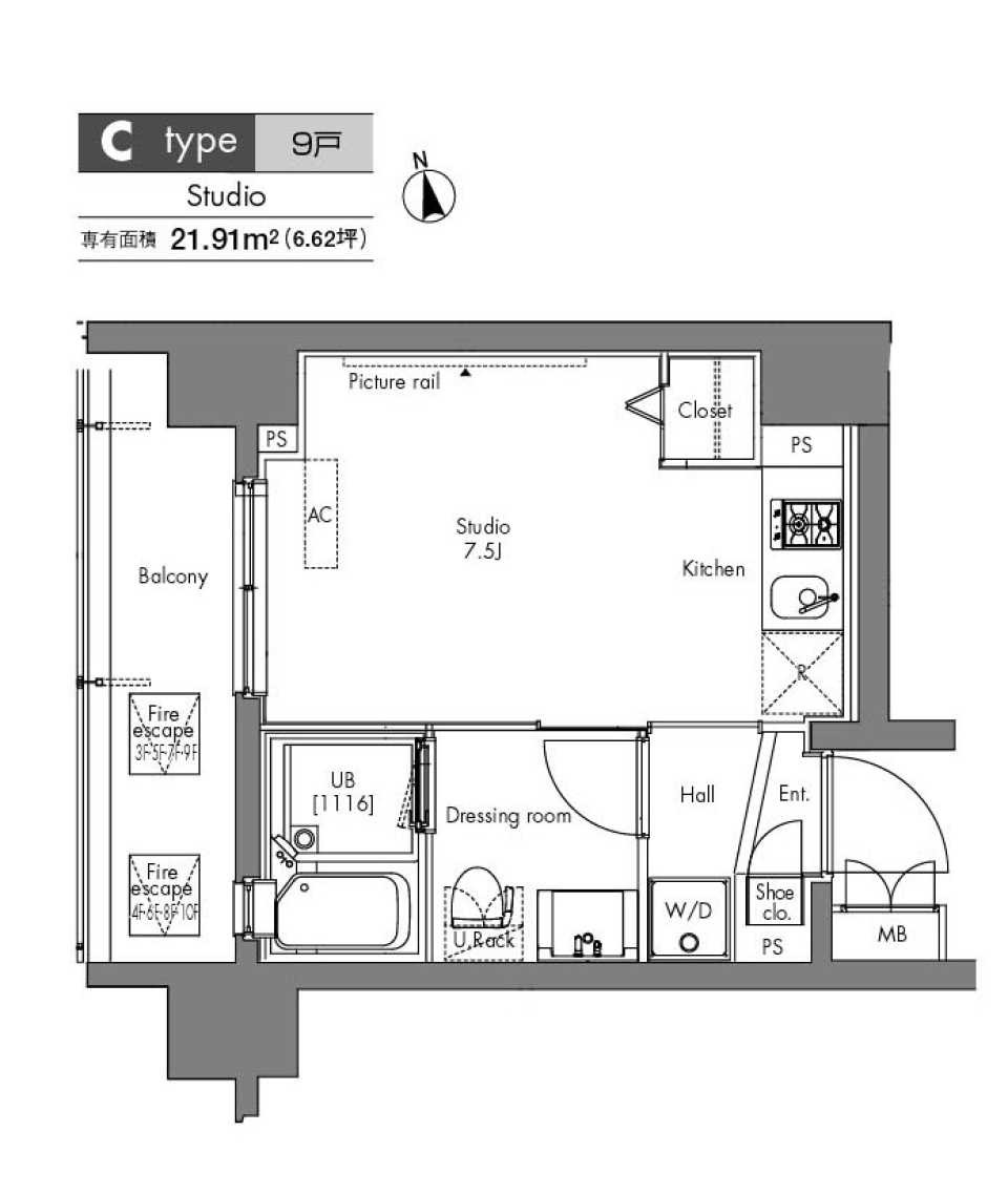 プラウドフラット隅田リバーサイド　411号室の間取り図