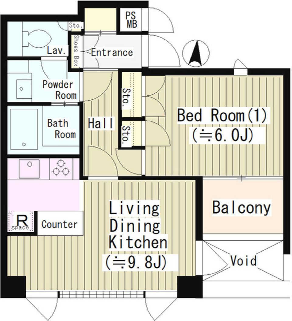 きちんと部屋が分かれたタイプの1LDKです。