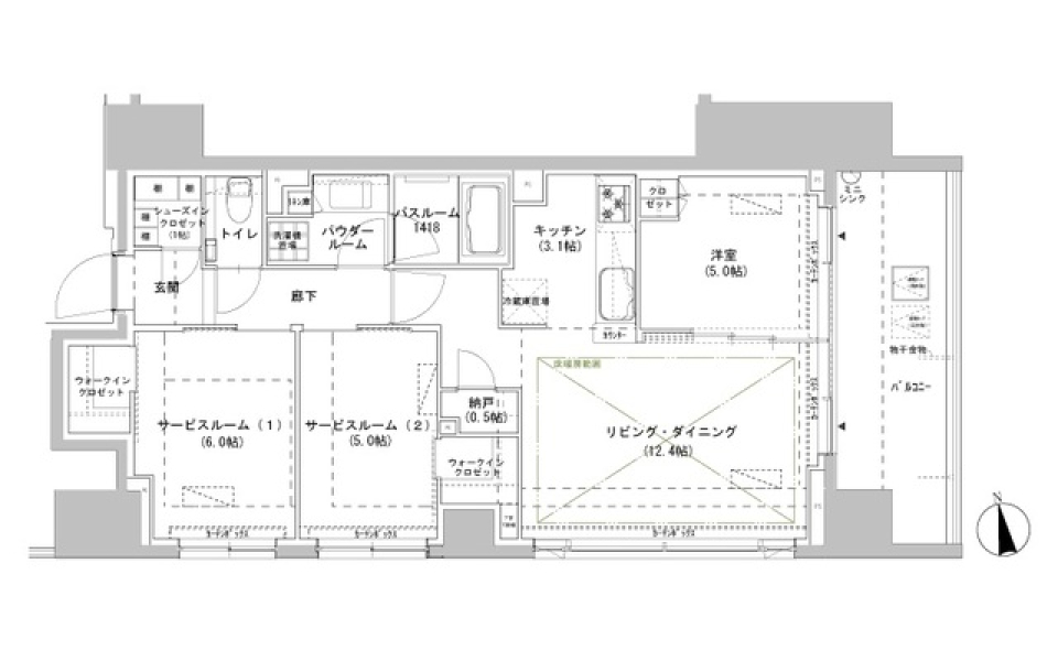 パークスフィア牛込神楽坂　1305号室［ペット可］の間取り図