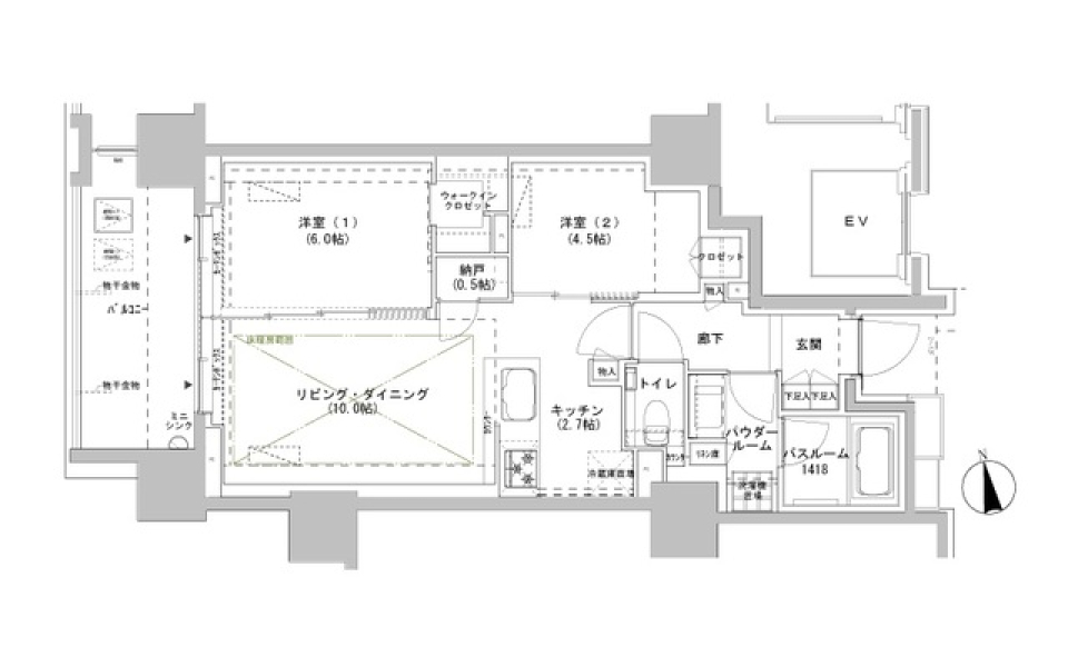 パークスフィア牛込神楽坂　1303号室［ペット可］の間取り図