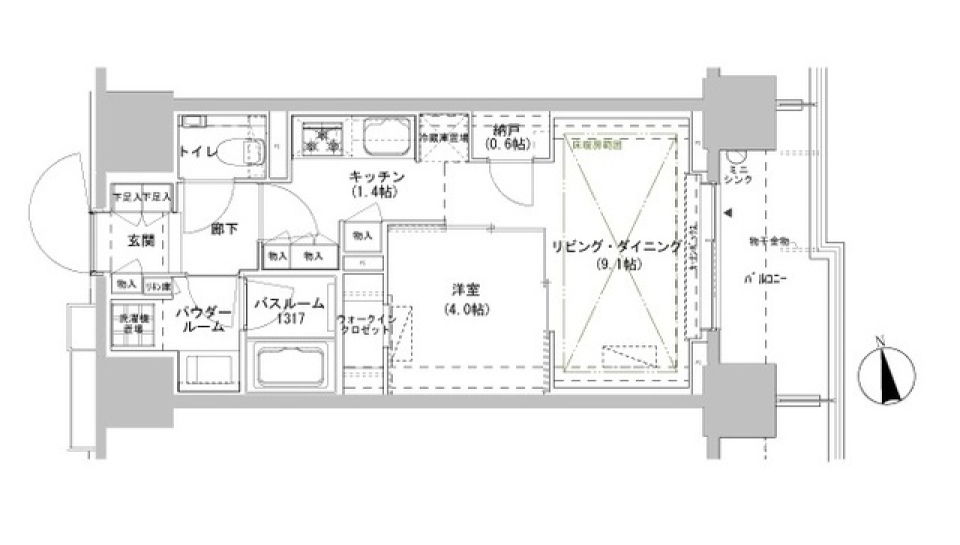 パークスフィア牛込神楽坂　409号室［ペット可］の間取り図