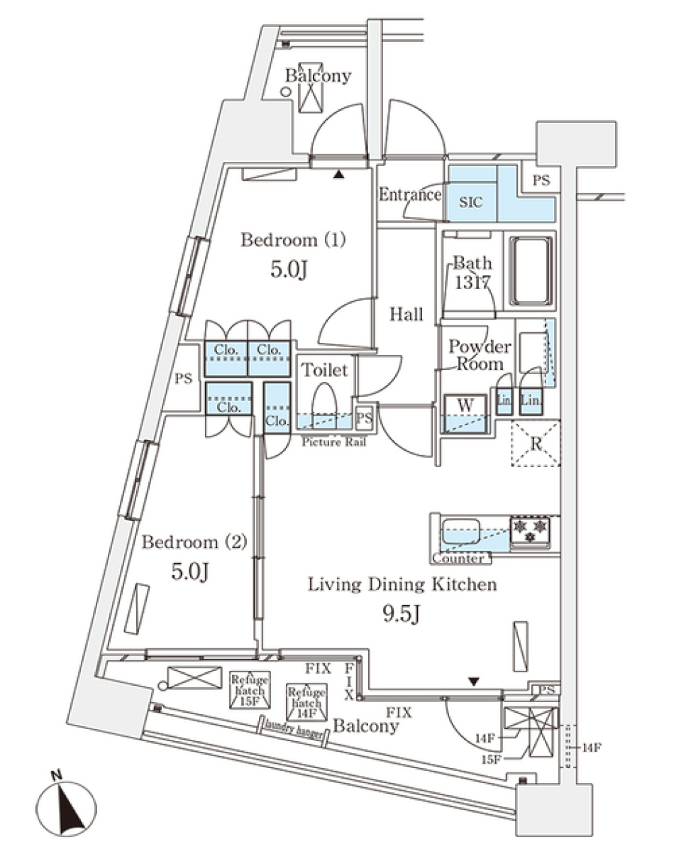 パークナードフィット南青山Ｖｉｓｔａ　1407号室の間取り図