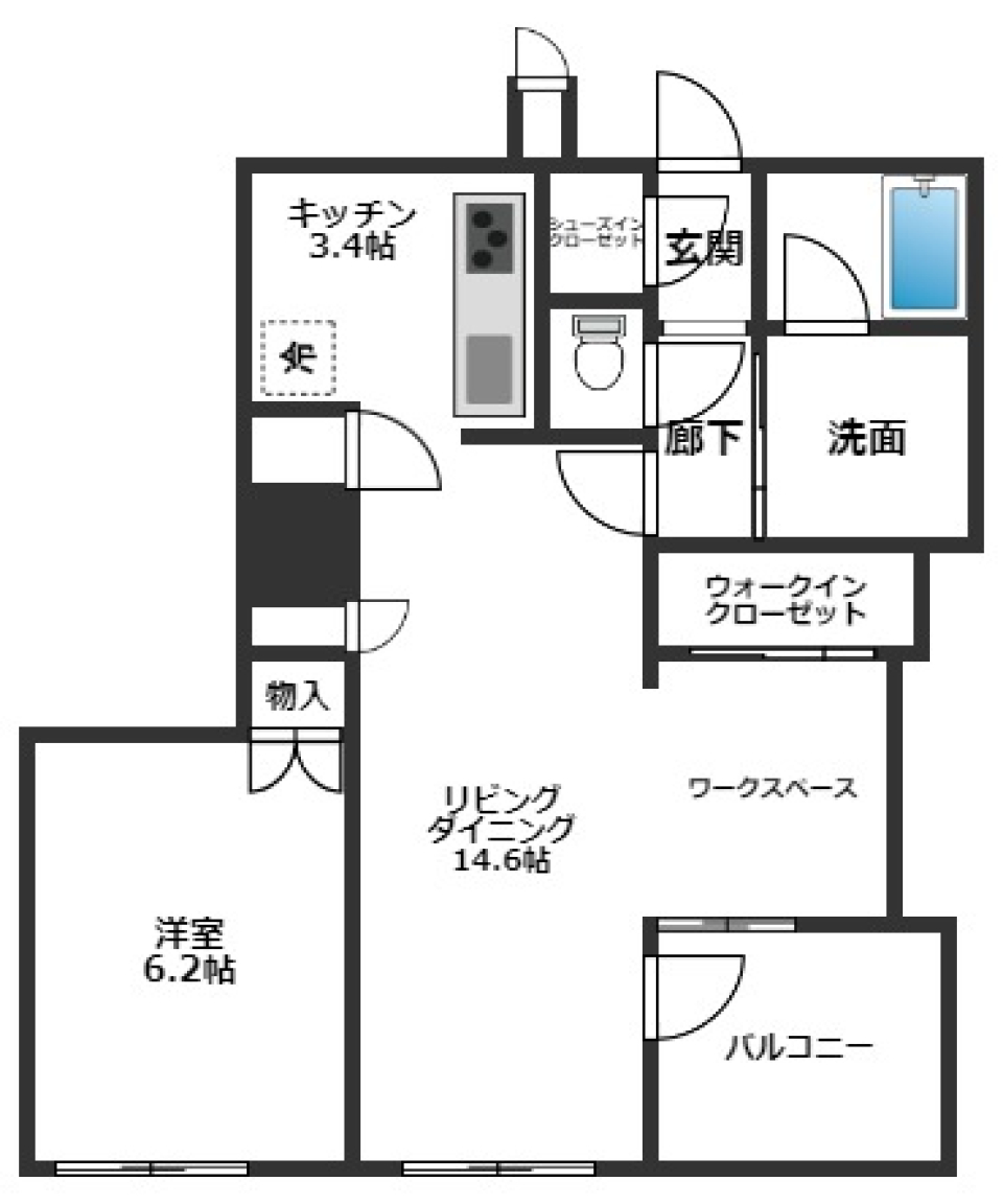 ブランズタワー大阪本町 2304号室の間取り図