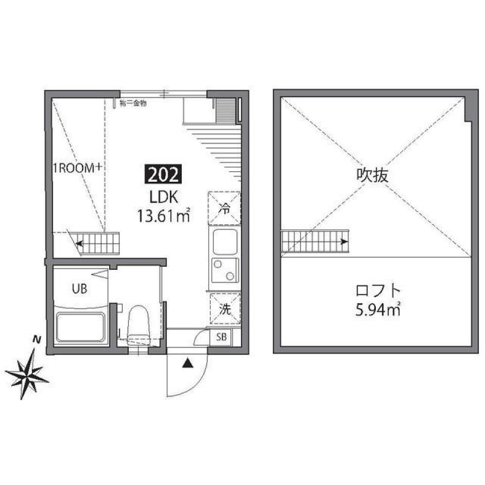 ワンルーム＋ロフトがある間取りです。