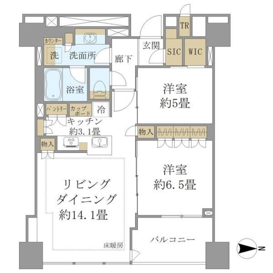 ＢｒｉｌｌｉａＴｏｗｅｒ上野池之端　1308号室の間取り図