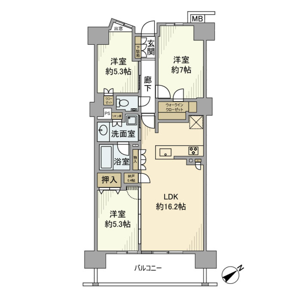 プラウド瑞穂陽明 304号室の間取り図