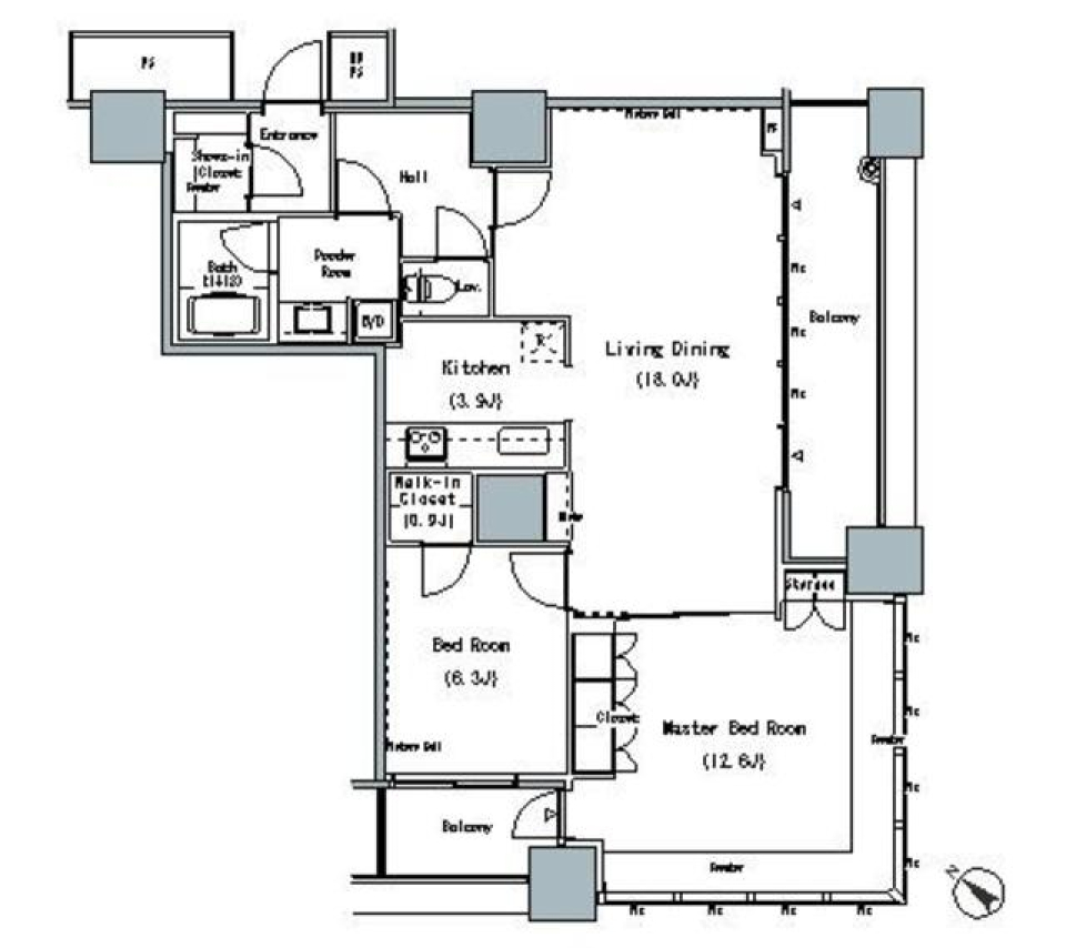 ＴＨＥ　ＴＯＫＹＯ　ＴＯＷＥＲＳ　ＭＩＤＴＯＷＥＲ　1208号室［ペット可］の間取り図