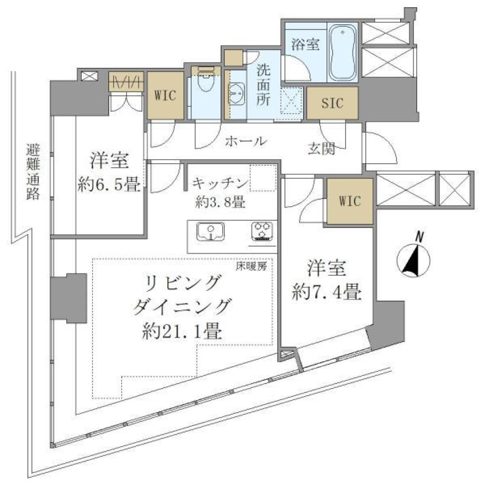 ＢｒｉｌｌｉａＴｏｗｅｒ堂島 1401号室［ペット可］の間取り図