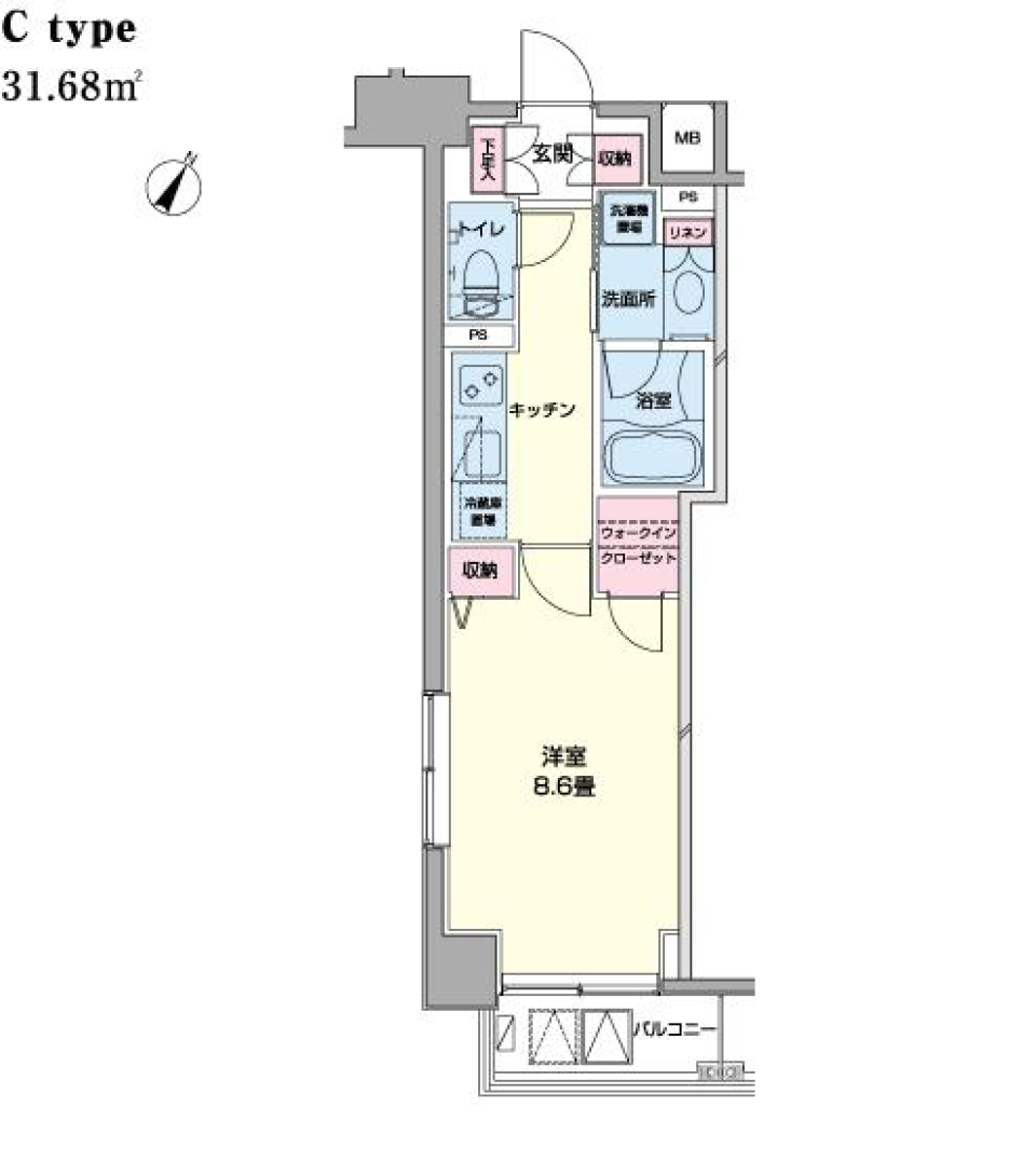 プライムアーバン日本橋浜町　1403号室［ペット可］の間取り図