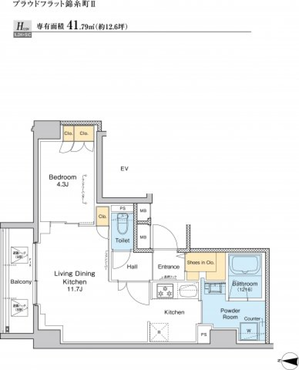 プラウドフラット錦糸町Ⅱ　807号室［ペット可］の間取り図
