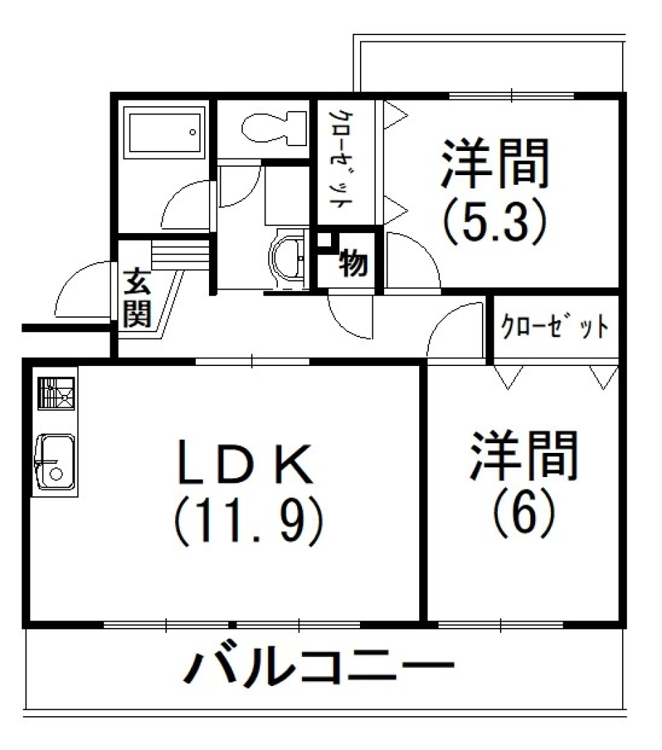 黄色のキッチンがアクセント［ペット可］の間取り図