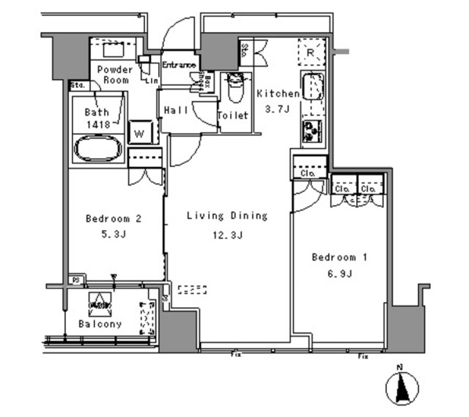 Ｗｈｉｔｅ　Ｔｏｗｅｒ　Ｈａｍａｍａｔｓｕｃｈｏ　1106号室の間取り図