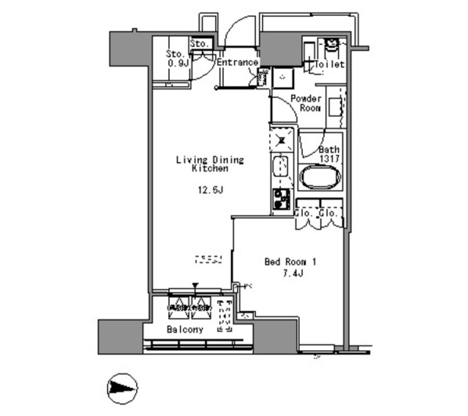 Ｗｈｉｔｅ　Ｔｏｗｅｒ　Ｈａｍａｍａｔｓｕｃｈｏ　1208号室の間取り図