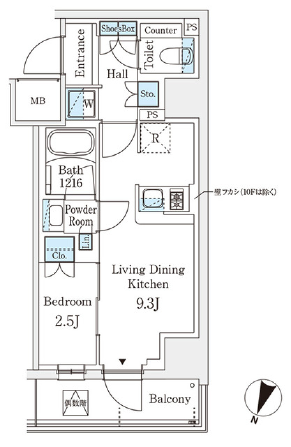 パークアクシス横浜阪東橋　801号室［ペット可］の間取り図