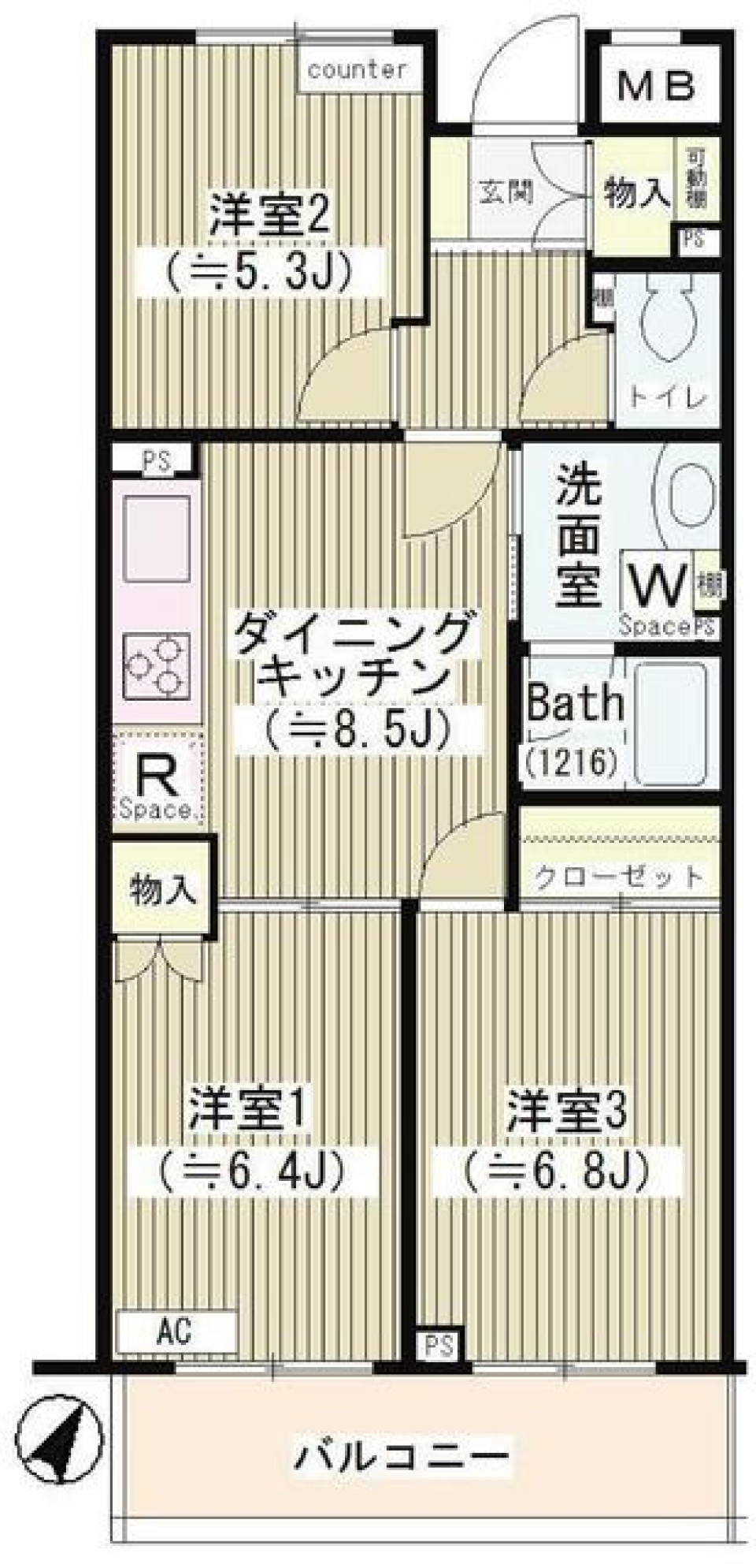 第２ゼルコーバ烏山　302号室の間取り図