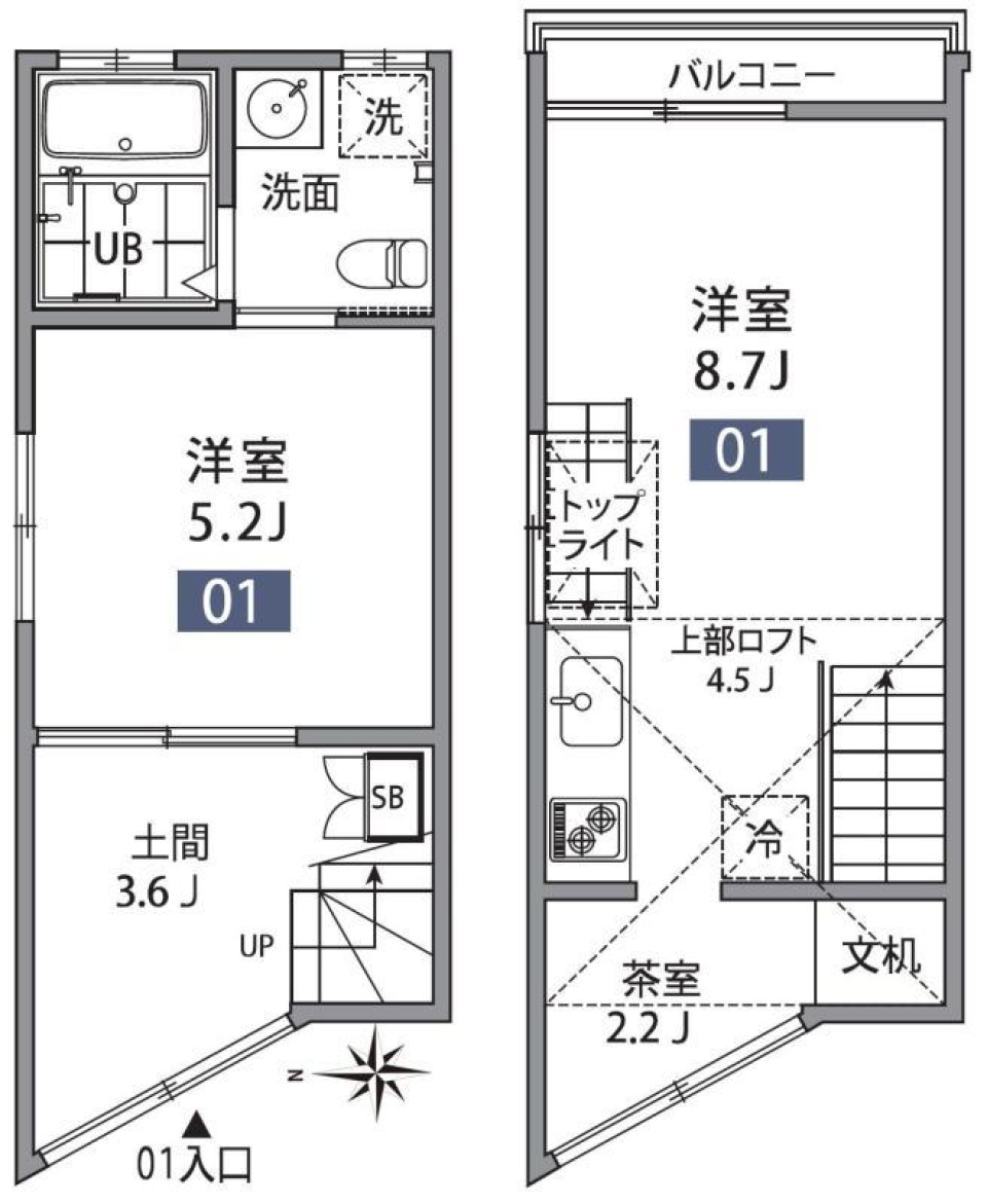 グランエッグス三鷹　01号室の間取り図