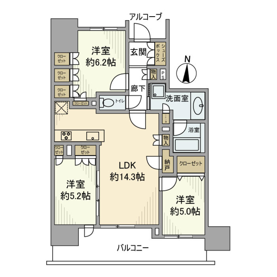 プラウド綾瀬　1302号室の間取り図