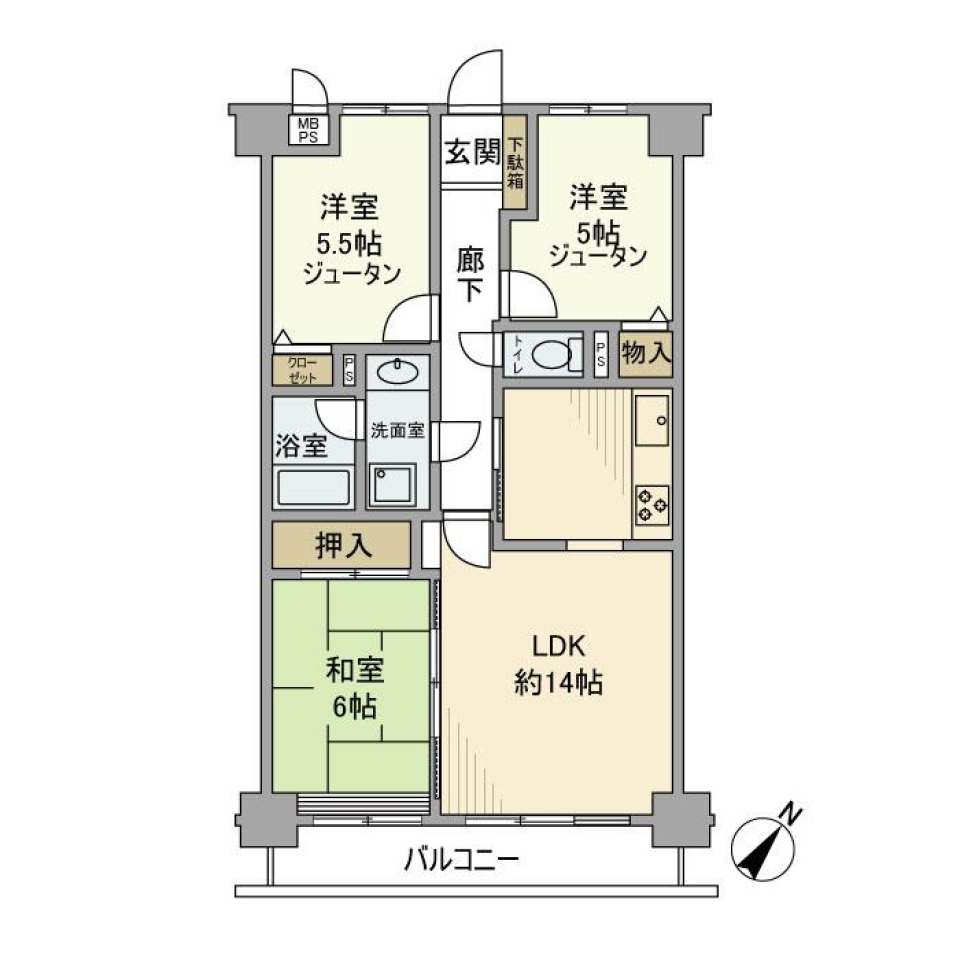 ライオンズマンション武蔵砂川　514号室の間取り図