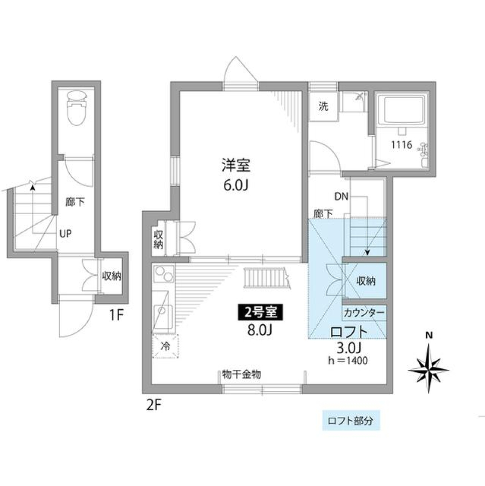 1LDK＋ロフトの間取りです。