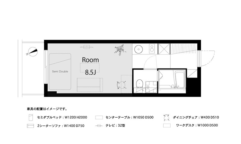 間取りは使い勝手の良さそうなワンルームです。