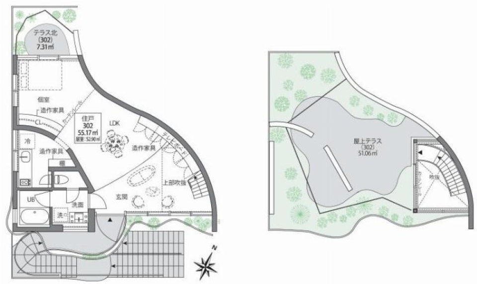 奇抜極まりないルーフトップテラス付き賃貸の間取り図