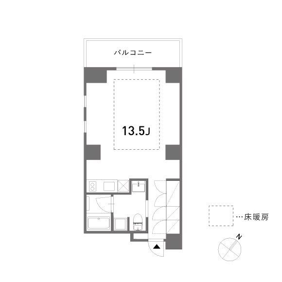 広さにはゆとりのあるワンルーム。寒い冬に嬉しい床暖房付きです！