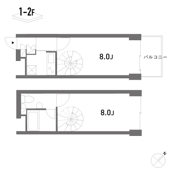 キッチンのほかに2部屋ある2Kの間取りです。