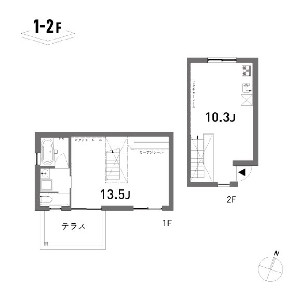 お部屋が違う向きで重なったメゾネットの間取り。