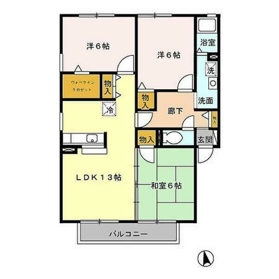 オレンジのベランダと朝日の間取り図