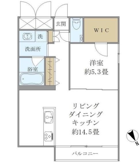 WICのほかに廊下にも収納がある1LDKです。