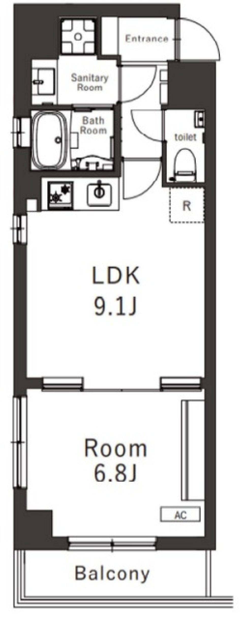 扉で仕切れるタイプの1LDKです。