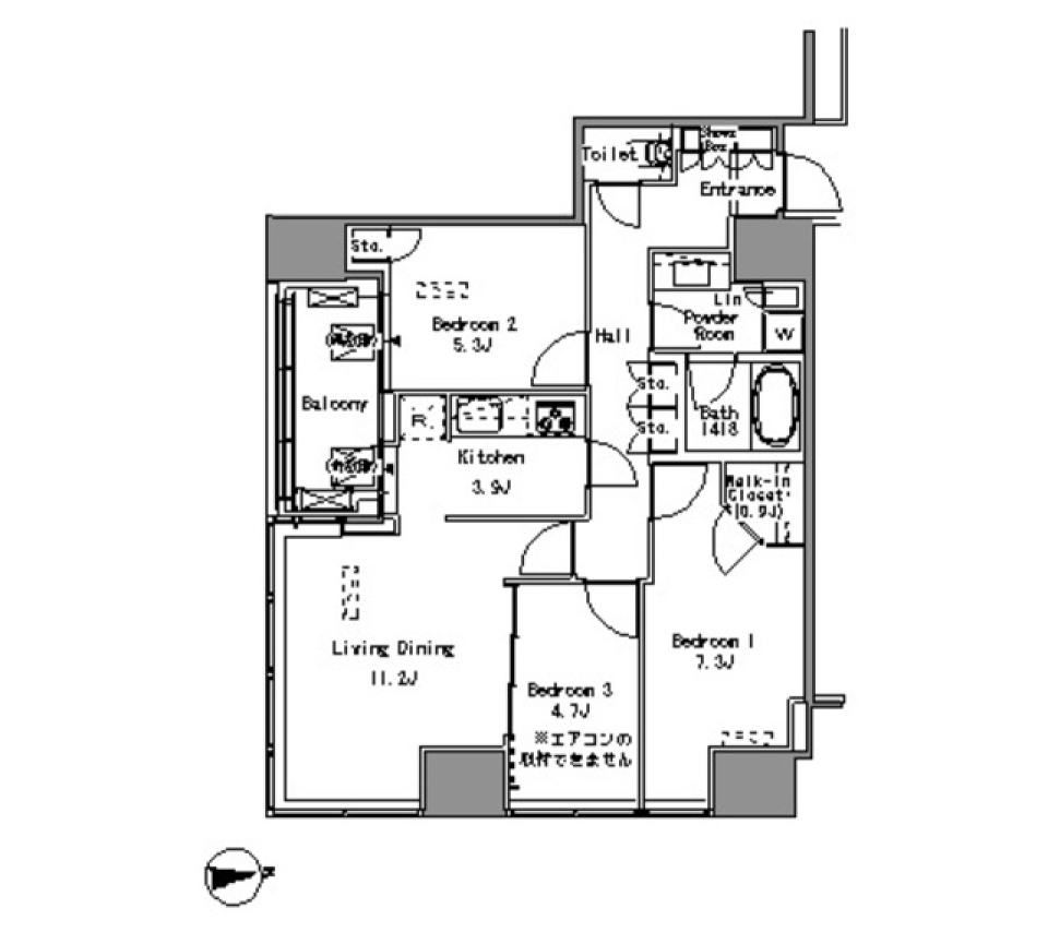 Ｗｈｉｔｅ　Ｔｏｗｅｒ　Ｈａｍａｍａｔｓｕｃｈｏ　1607号室の間取り図