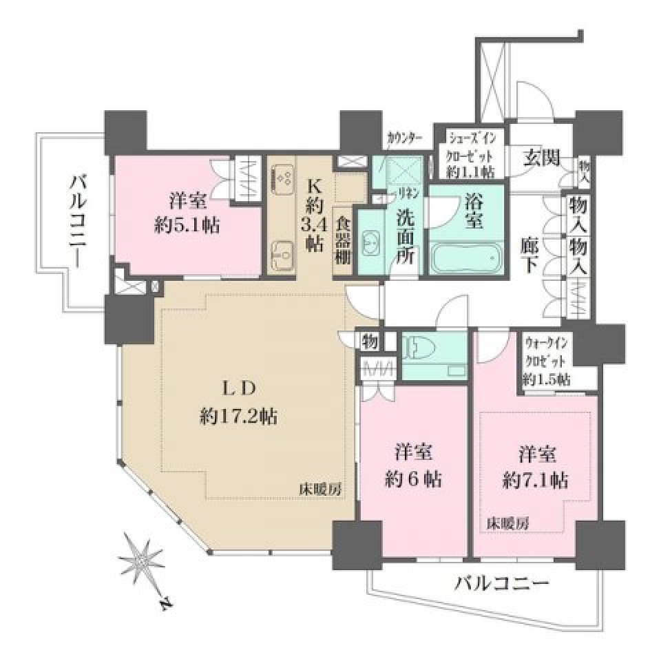 ザ・パークハウス三田ガーデン　タワー棟　303［ペット可］の間取り図