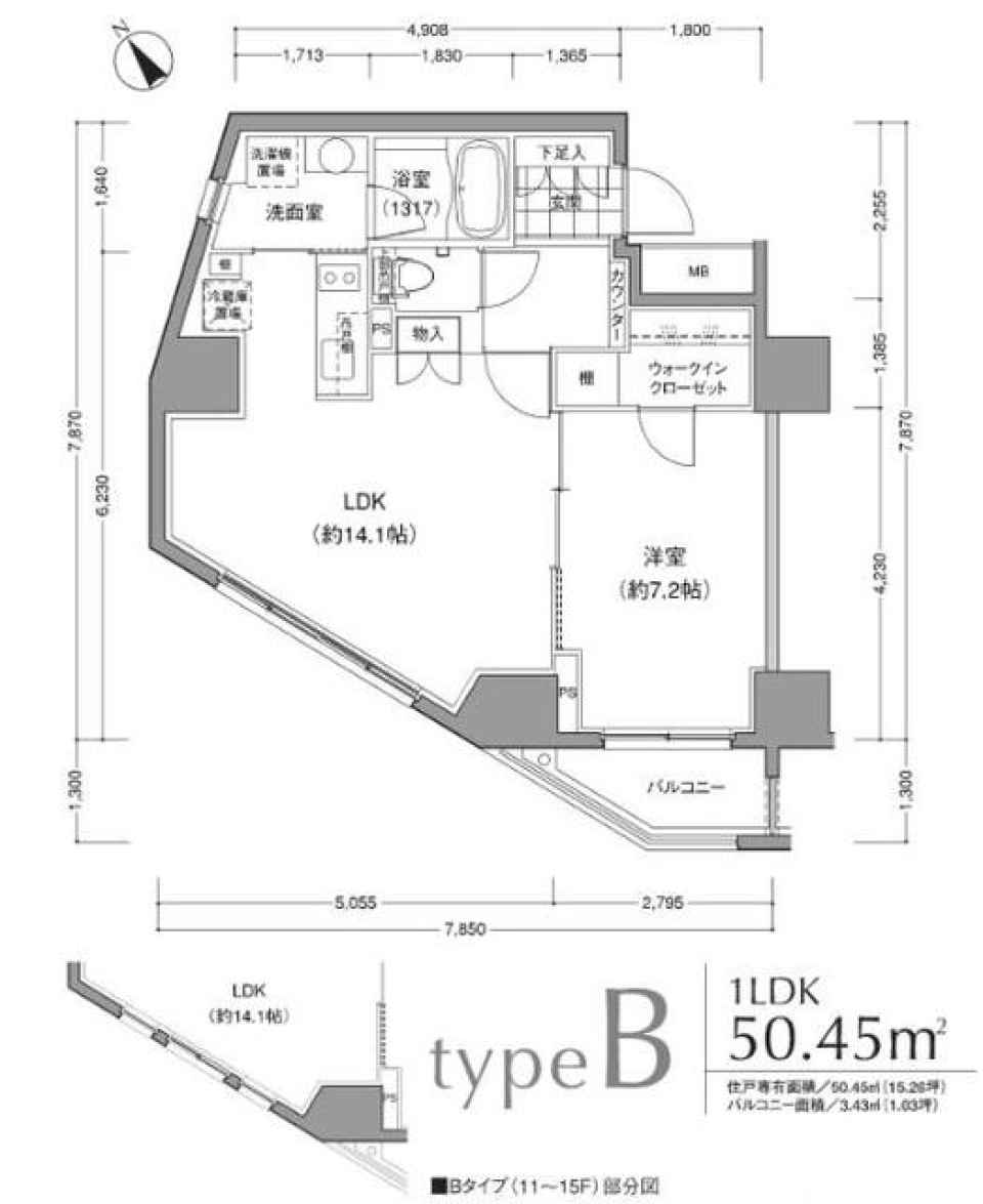 ＪＰ　ｎｏｉｅ　小石川富坂　1101号室の間取り図