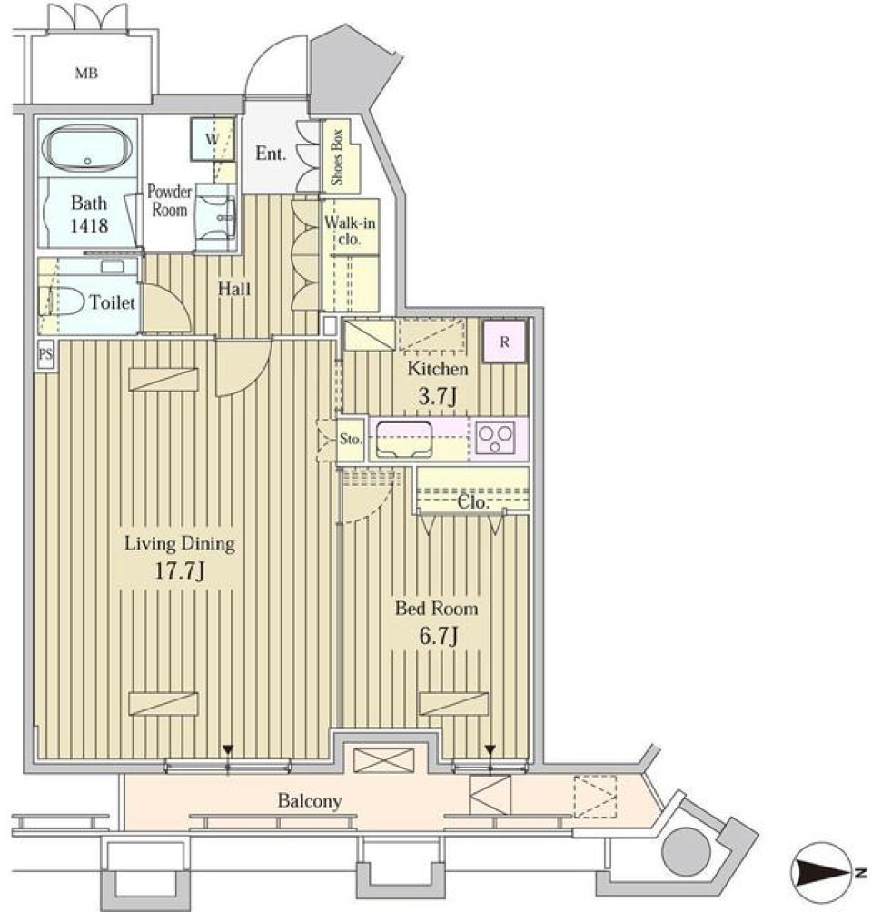 ＭＯＭＥＮＴＯ　ＳＨＩＯＤＯＭＥ　2108号室［ペット可］の間取り図