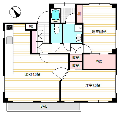 1部屋ずつがしっかり壁で隔てられている、暮らしやすそうな2LDKです。