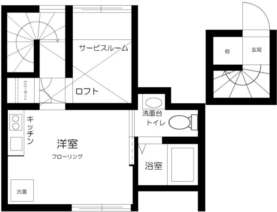 ワンルーム＋サービスルーム・ロフトの充実した間取りです。