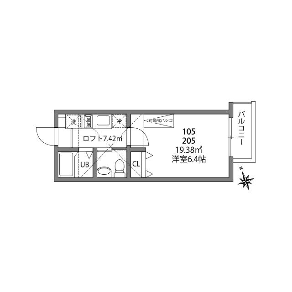 ルーブル国分寺　205号室の間取り図