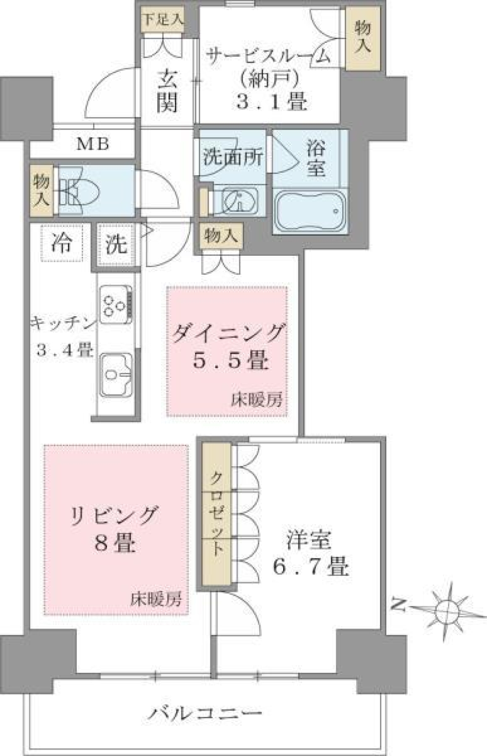 Ｂｒｉｌｌｉａ　ｉｓｔ　東雲キャナルコート　807号室の間取り図