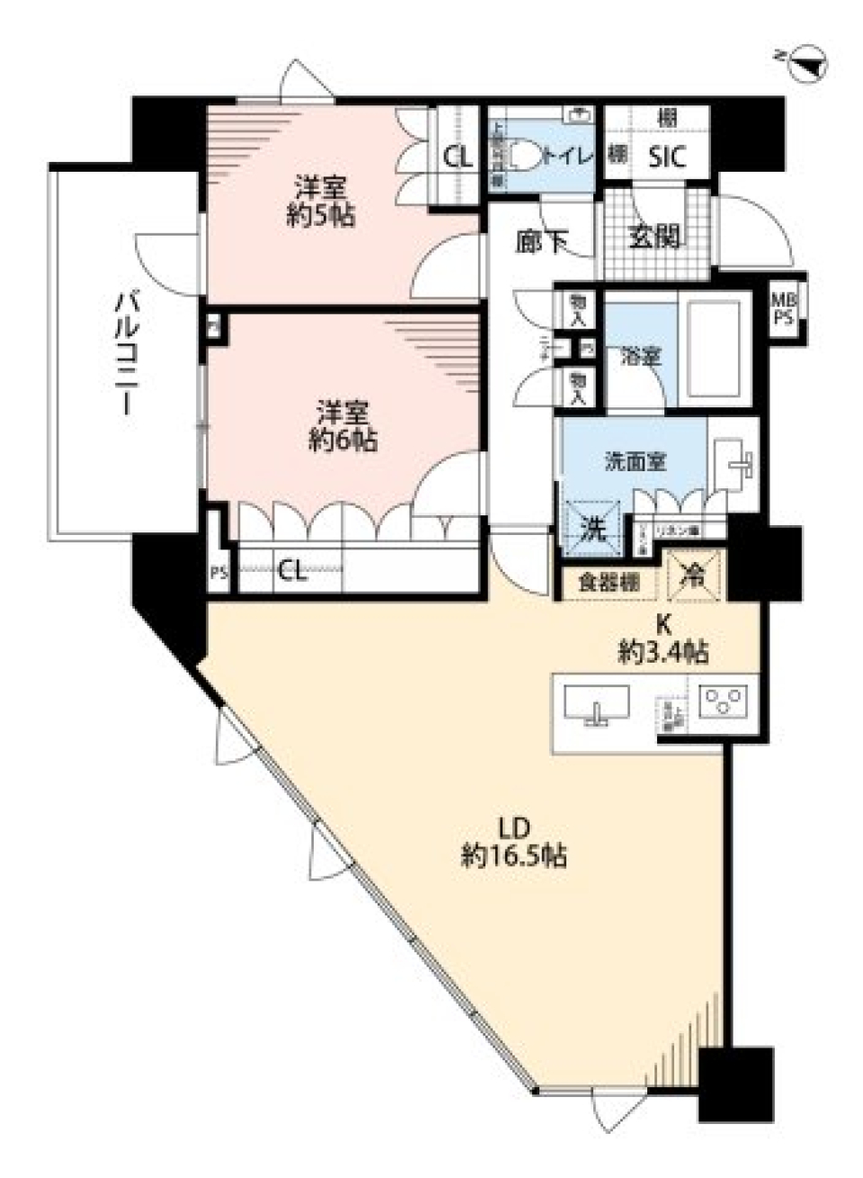 大胆なラインの間取り図