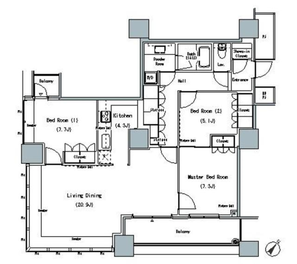 ＴＨＥ　ＴＯＫＹＯ　ＴＯＷＥＲＳ　ＭＩＤＴＯＷＥＲ　2409号室［ペット可］の間取り図