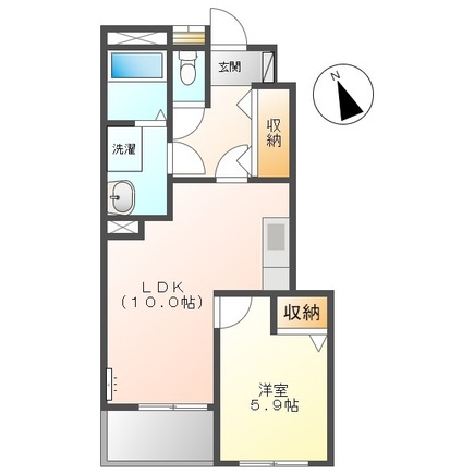 1LDKの間取り図。