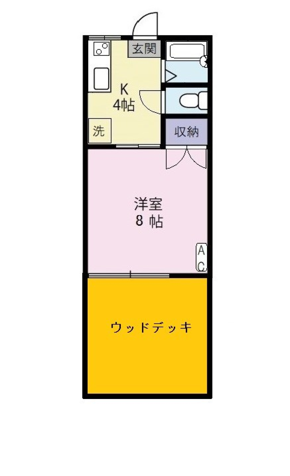 ウッドデッキで木のぬくもりをの間取り図