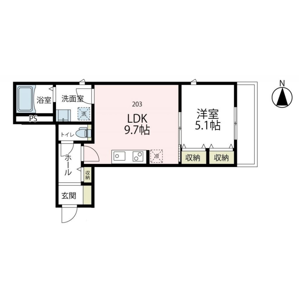 一硯荘　203号室［新築］の間取り図