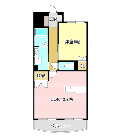 ちょっと広めの１LDK。1人でも2人でも暮らせそうな広さ。