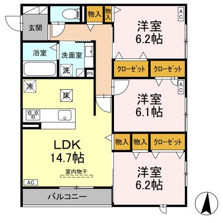 収納力抜群3LDK。