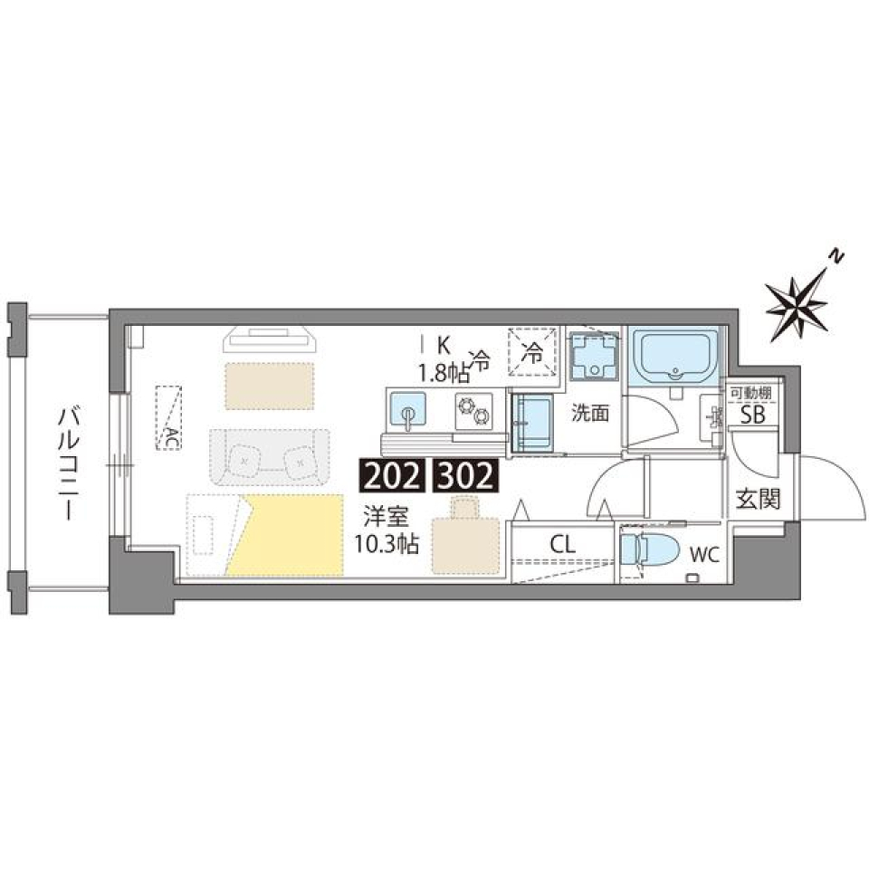 Papillon Sengawa 202号室の間取り図