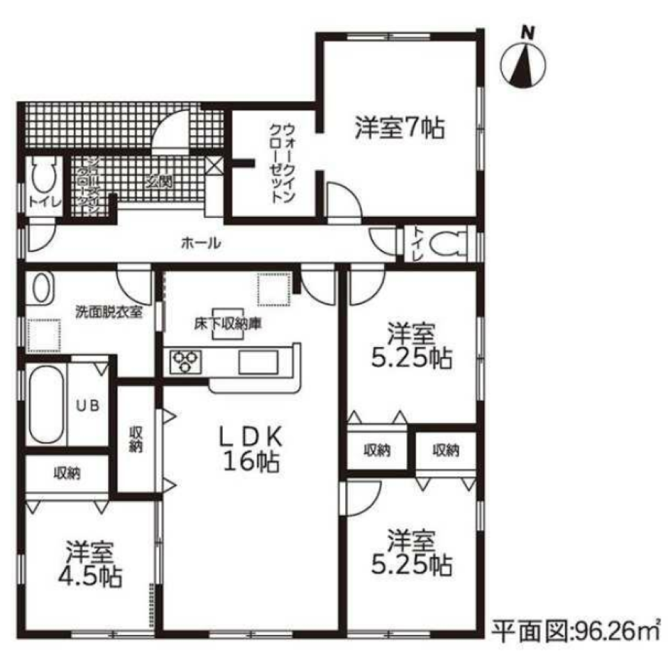 【売買物件】オープンでフラットな平屋暮らし。の間取り図